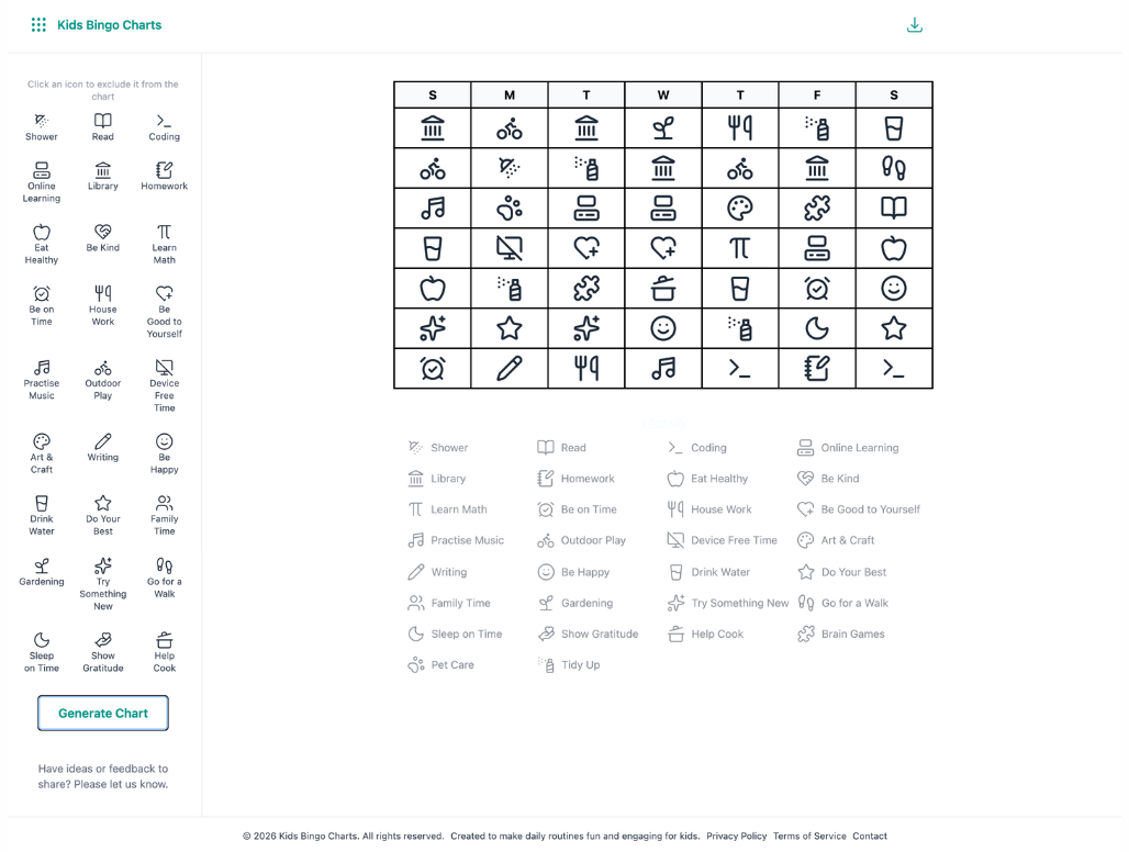 Kids Bingo Charts screenshot